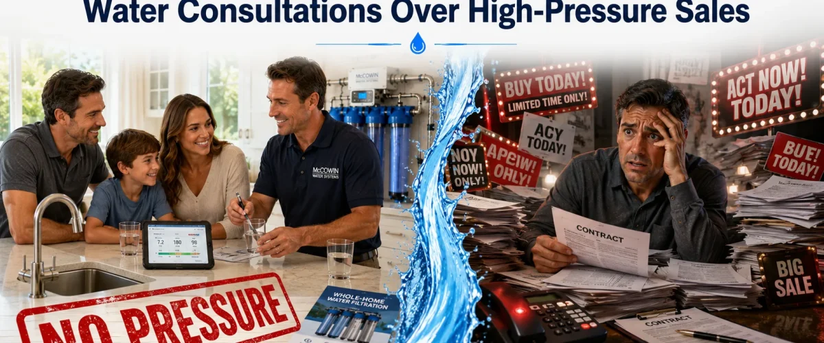 Water Consultations showing why homeowners choose professional advice instead of high-pressure water filtration sales.