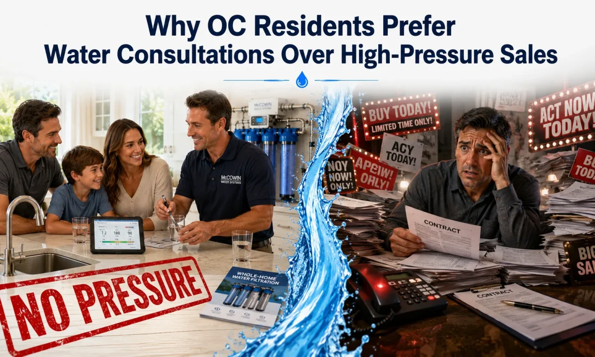 Water Consultations showing why homeowners choose professional advice instead of high-pressure water filtration sales.