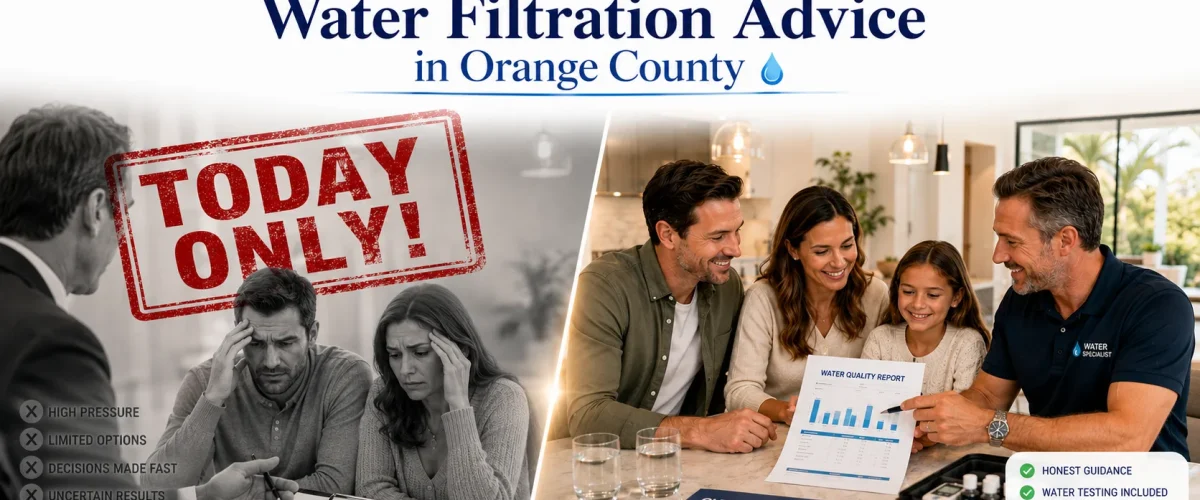 Water filtration expert helping an Orange County homeowner compare water treatment options without sales pressure