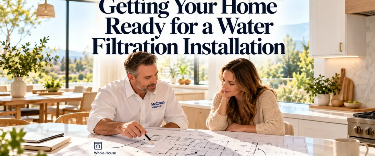 A professional consultation about the specifics of a new water filtration system installation.