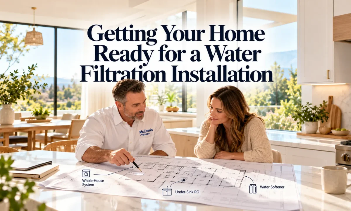 A professional consultation about the specifics of a new water filtration system installation.