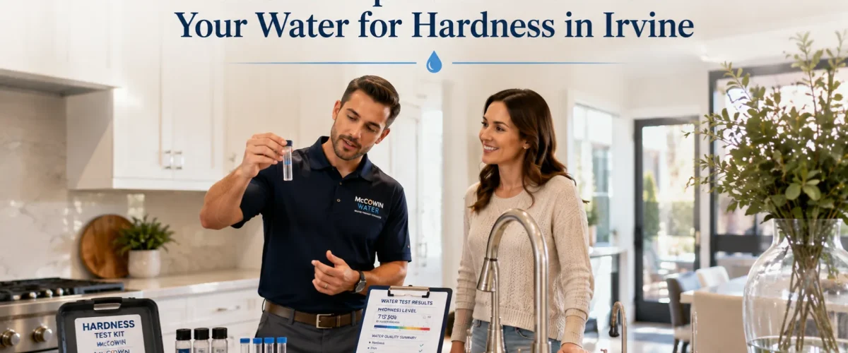 Water hardness testing performed by a professional during a free in-home water test in Irvine.