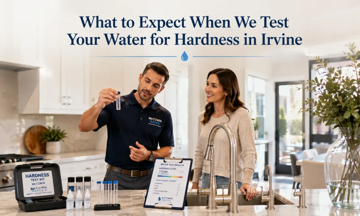 Water hardness testing performed by a professional during a free in-home water test in Irvine.