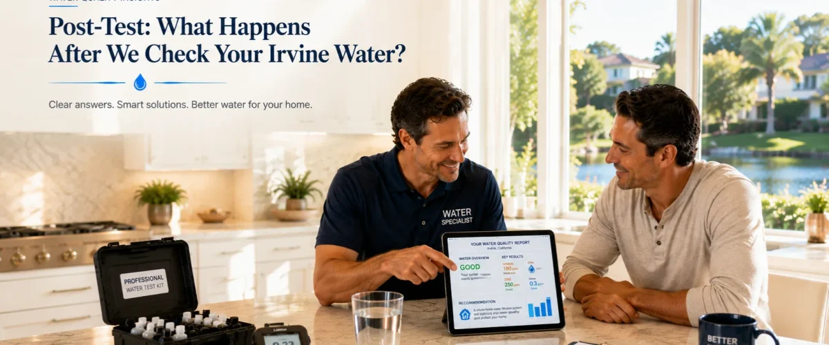 Professional water test consultation explaining water quality results to an Irvine homeowner after testing.