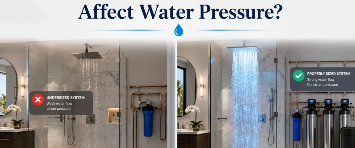 Whole-home filters maintaining strong water pressure throughout an Irvine home